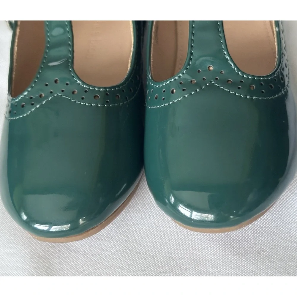 thee bron Dark Green Faux Patent Leather‎ Mary Jane Style Shoes Girls 9 EUC